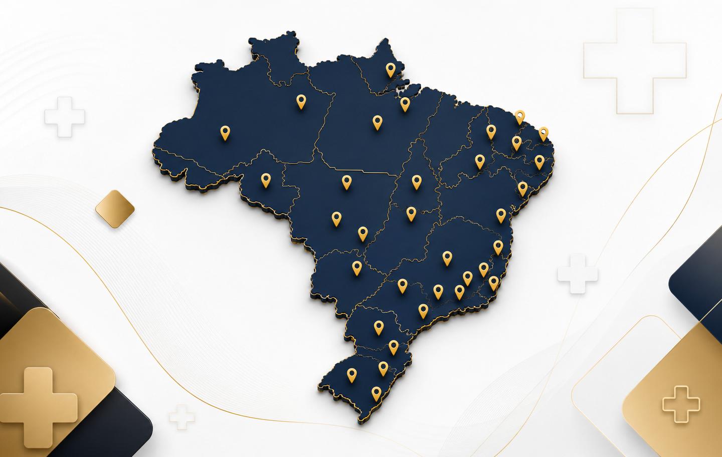 Mapa do Brasil com marcação de atuação das marcas Nugard e Vero Medical